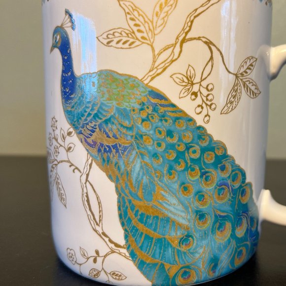 222 FIFTH Peacock Garden Fine Porcelain Oversized Jumbo Mug Turquoise and Gold - Picture 8 of 8
